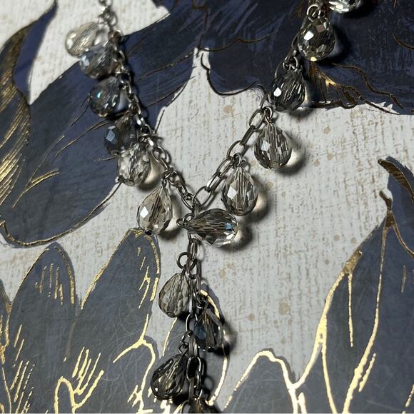 Estate Long Silver Chain and Gray Faceted Teardrop Crystal Necklace Pretty D1 - Picture 1 of 12